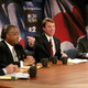 Democratic presidential candidates John Kerry, Al Sharpton, Denis Kucinich and John Edwards at the Democratic debate, Feb. 29, 2004, in New York (Mary Altaffer/Getty Images)